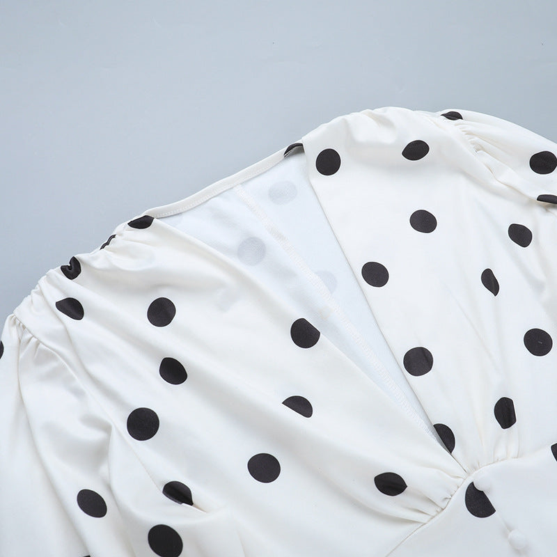 Retro Chic Polka Dot Mini Dress | V-Neck Long Sleeve Button-Front for Effortless Fall Style