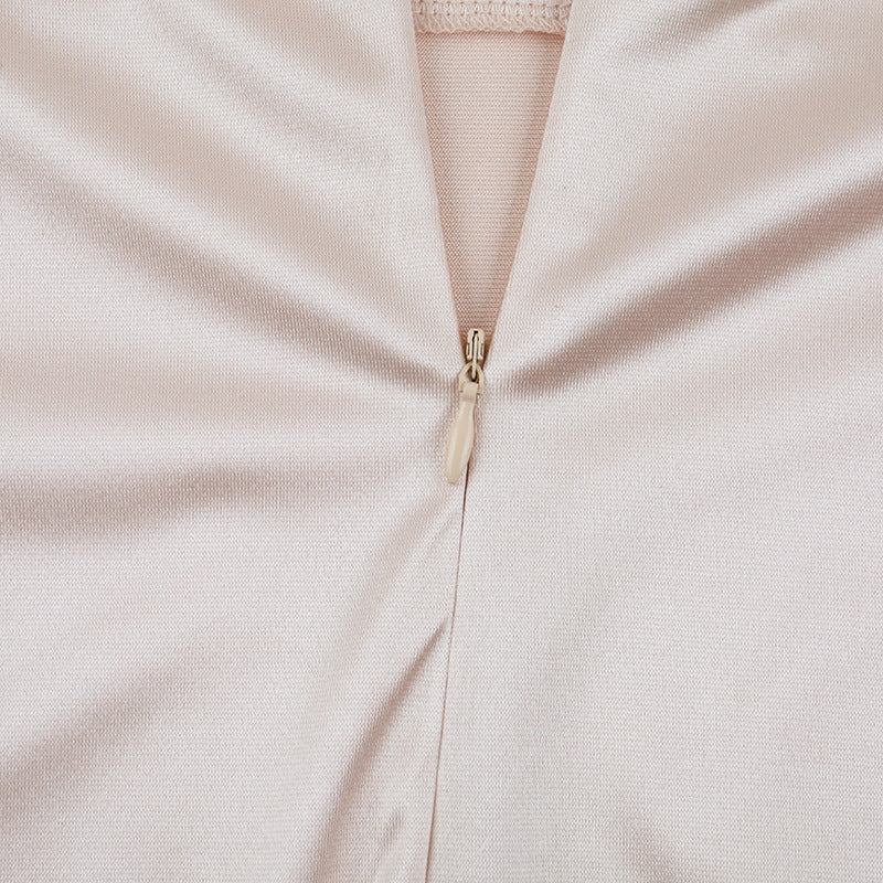 Radiant Blush Satin Halter Maxi Gown with Chic Bow Tie - Elegant Open Back for Holiday Galas & Weddings