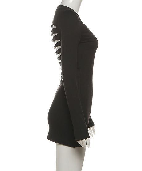Sultry Nights: Daring Cut-Out Back Long Sleeve Mini Dress - Your Ultimate Holiday Party Statement