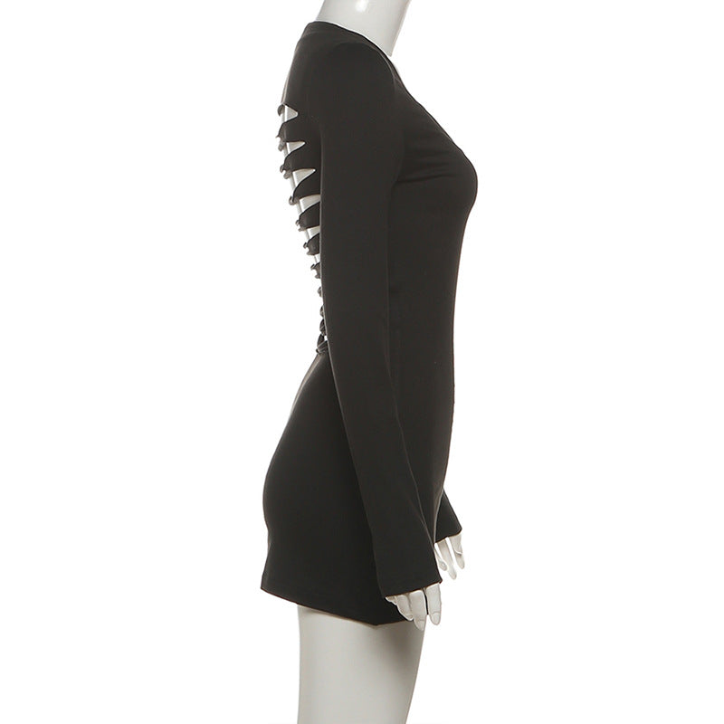 Sultry Nights: Daring Cut-Out Back Long Sleeve Mini Dress - Your Ultimate Holiday Party Statement