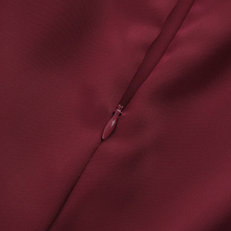 Elegant Wine Red Satin Maxi Dress | High Slit & Criss-Cross Back - Holiday & Evening Glamour