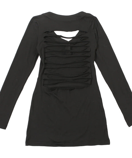 Sultry Nights: Daring Cut-Out Back Long Sleeve Mini Dress - Your Ultimate Holiday Party Statement