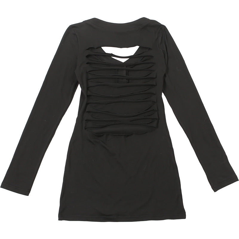 Sultry Nights: Daring Cut-Out Back Long Sleeve Mini Dress - Your Ultimate Holiday Party Statement