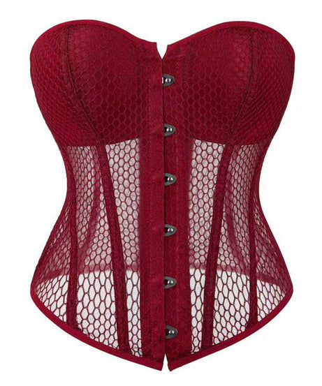 Sultry Red Mesh Sweetheart Corset Top - Fall, Halloween & Holiday Glam