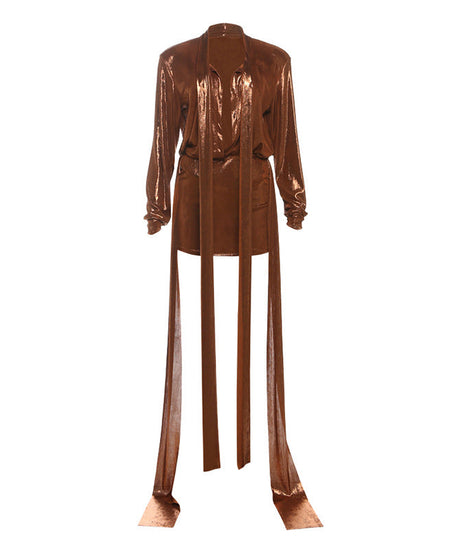 Iridescent Shimmer Tie-Neck Mini Skirt Set: Your Holiday Party & NYE Statement