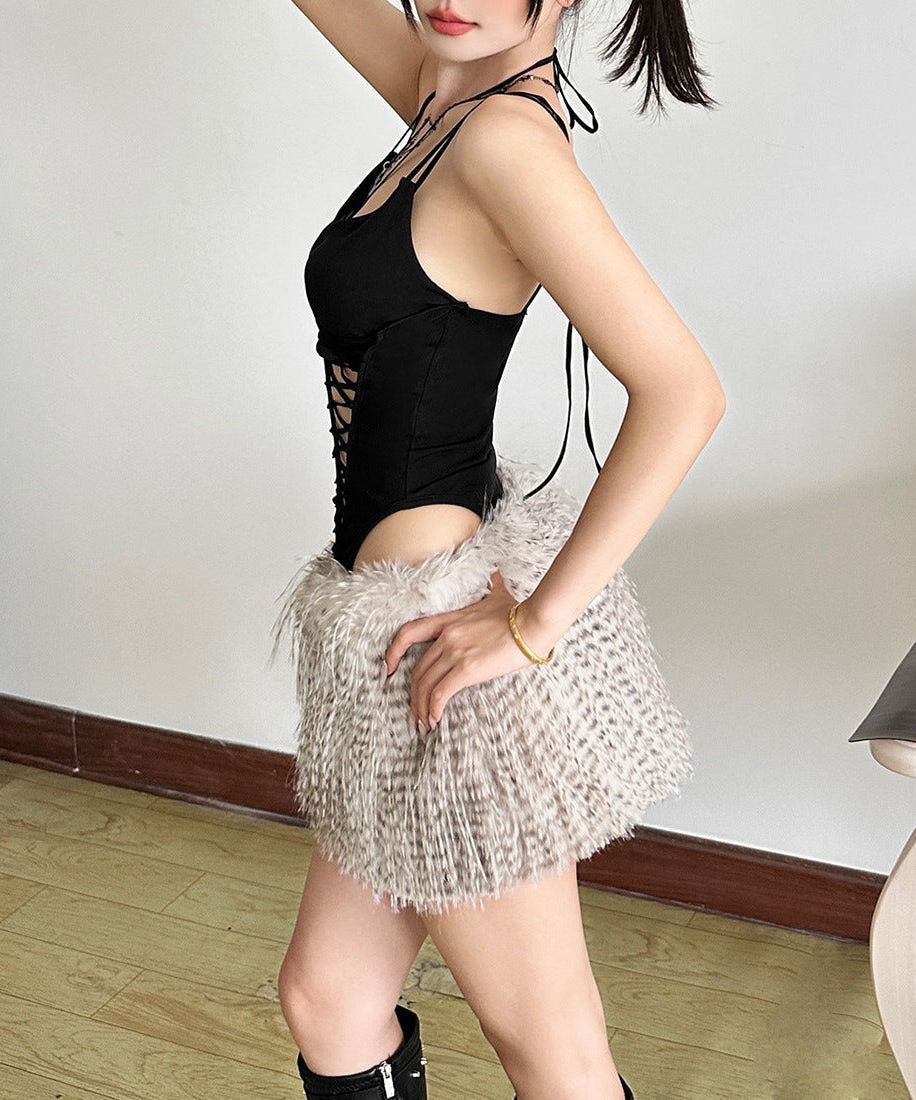 Unleash Your Wild Side: Fluffy Faux Fur Mini Skirt - Edgy Winter Style & Holiday Party Ready
