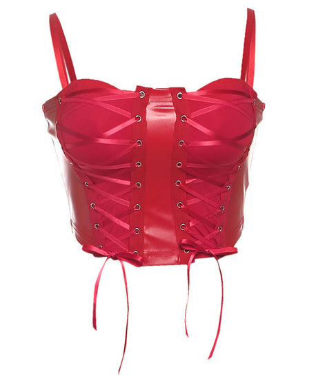 Edgy Glam Black Faux Leather Lace-Up Corset Top | Women's Sexy Cami for Holiday Parties & NYE