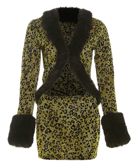 Dazzling Leopard Faux Fur Mini Skirt Set: Your Ultimate Holiday Party & NYE Glam Look