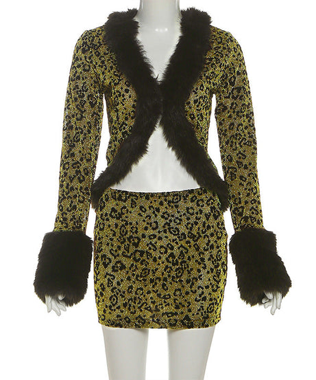 Dazzling Leopard Faux Fur Mini Skirt Set: Your Ultimate Holiday Party & NYE Glam Look