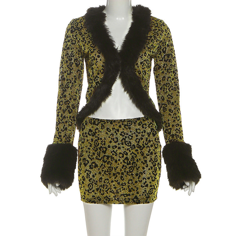 Dazzling Leopard Faux Fur Mini Skirt Set: Your Ultimate Holiday Party & NYE Glam Look