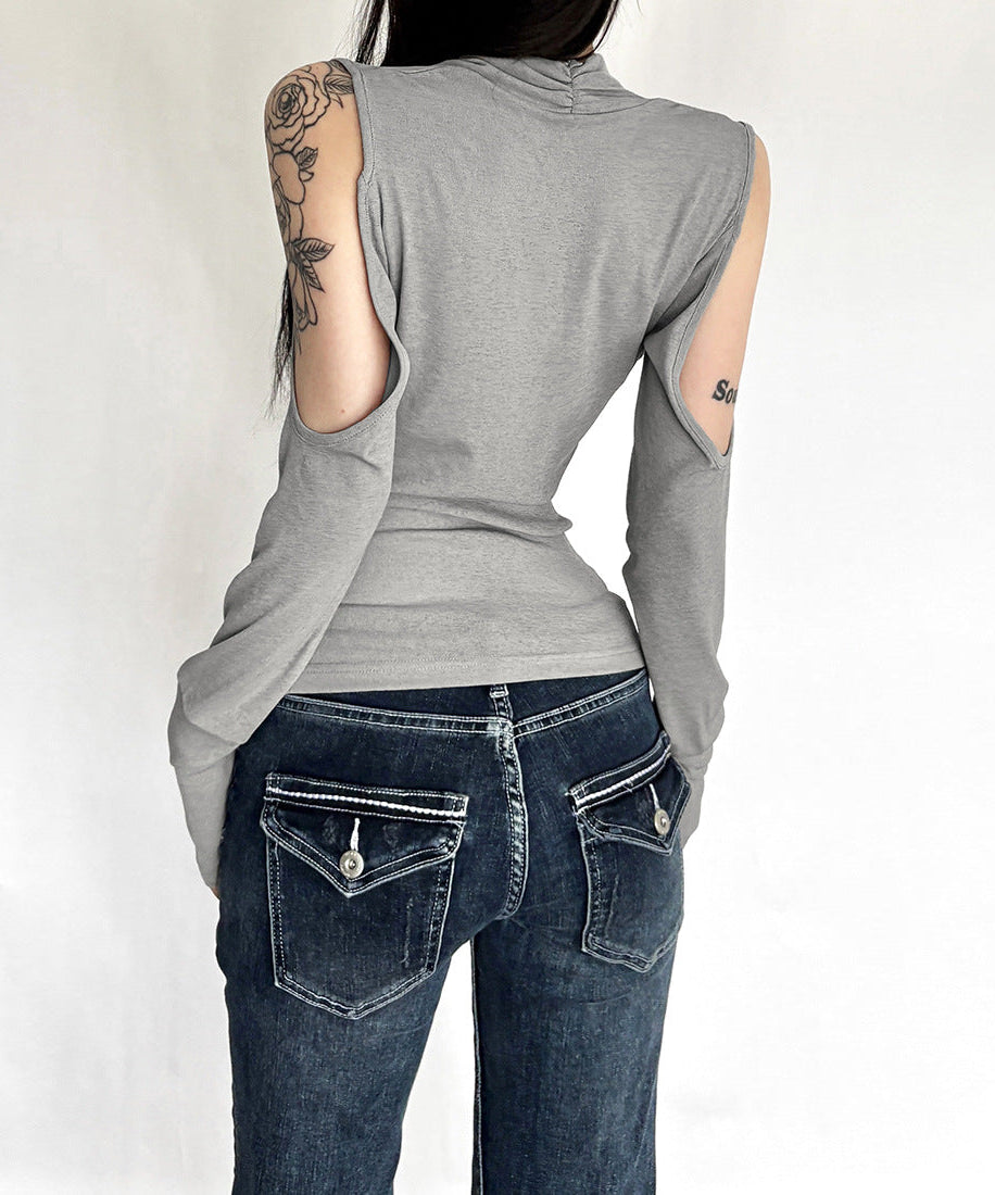 Gothic Glam Sheer Cowl Neck Top - Off-Shoulder Ruched Party Statement for Fall & Holidays