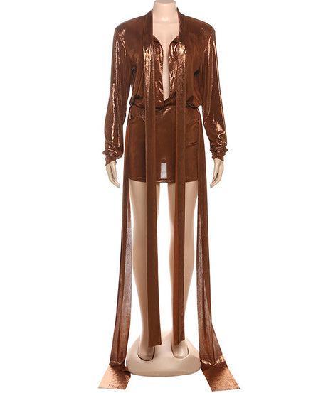 Iridescent Shimmer Tie-Neck Mini Skirt Set: Your Holiday Party & NYE Statement