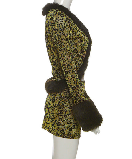 Dazzling Leopard Faux Fur Mini Skirt Set: Your Ultimate Holiday Party & NYE Glam Look