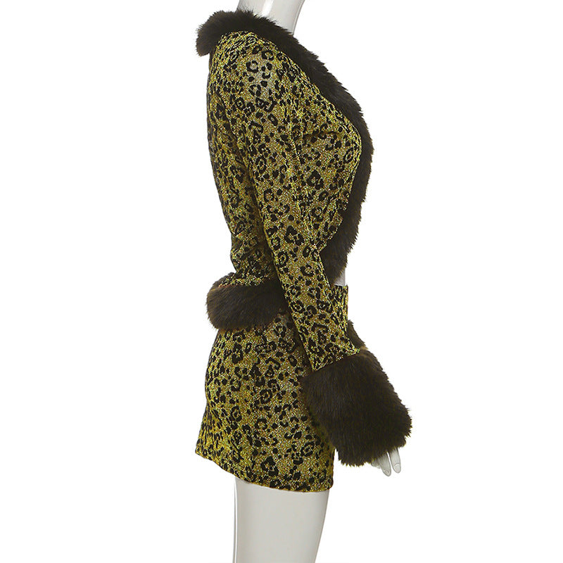 Dazzling Leopard Faux Fur Mini Skirt Set: Your Ultimate Holiday Party & NYE Glam Look