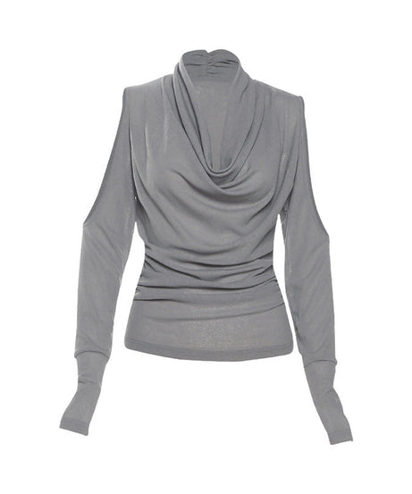 Gothic Glam Sheer Cowl Neck Top - Off-Shoulder Ruched Party Statement for Fall & Holidays