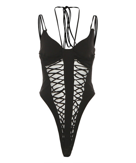 Sultry Gothic Chic Lace-Up Bodysuit – Your Ultimate Edgy Party & Night Out Statement Piece