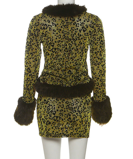 Dazzling Leopard Faux Fur Mini Skirt Set: Your Ultimate Holiday Party & NYE Glam Look