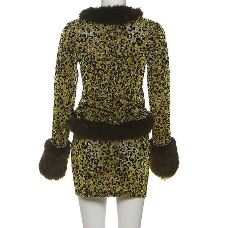 Dazzling Leopard Faux Fur Mini Skirt Set: Your Ultimate Holiday Party & NYE Glam Look