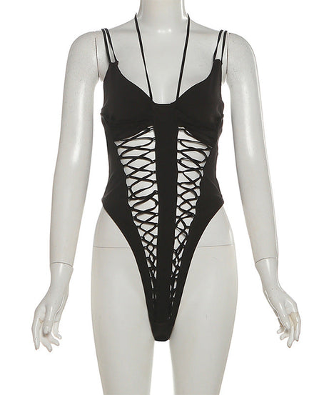 Sultry Gothic Chic Lace-Up Bodysuit – Your Ultimate Edgy Party & Night Out Statement Piece