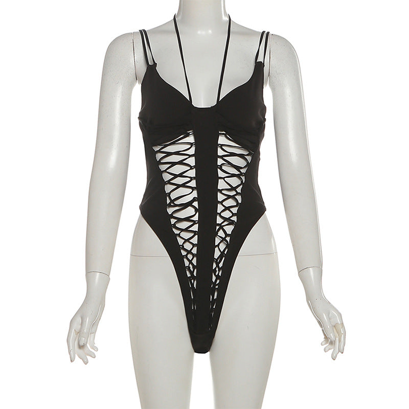 Sultry Gothic Chic Lace-Up Bodysuit – Your Ultimate Edgy Party & Night Out Statement Piece