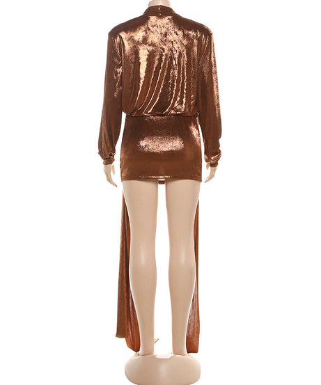 Iridescent Shimmer Tie-Neck Mini Skirt Set: Your Holiday Party & NYE Statement