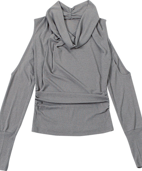 Gothic Glam Sheer Cowl Neck Top - Off-Shoulder Ruched Party Statement for Fall & Holidays