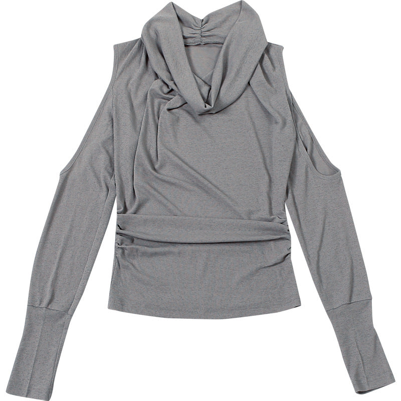 Gothic Glam Sheer Cowl Neck Top - Off-Shoulder Ruched Party Statement for Fall & Holidays