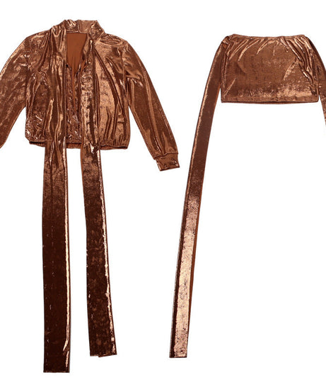 Iridescent Shimmer Tie-Neck Mini Skirt Set: Your Holiday Party & NYE Statement