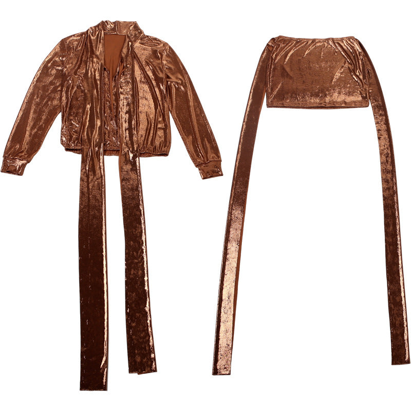 Iridescent Shimmer Tie-Neck Mini Skirt Set: Your Holiday Party & NYE Statement