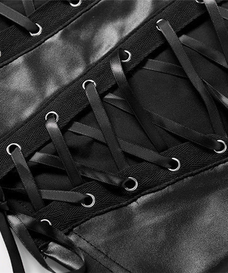 Edgy Glam Black Faux Leather Lace-Up Corset Top | Women's Sexy Cami for Holiday Parties & NYE