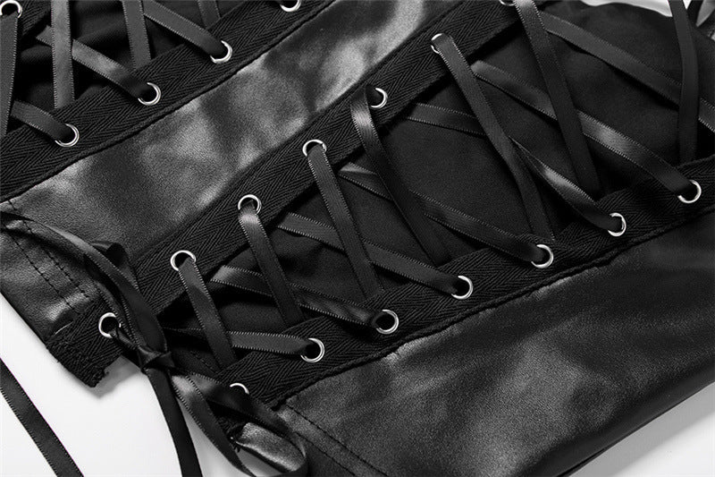 Edgy Glam Black Faux Leather Lace-Up Corset Top | Women's Sexy Cami for Holiday Parties & NYE