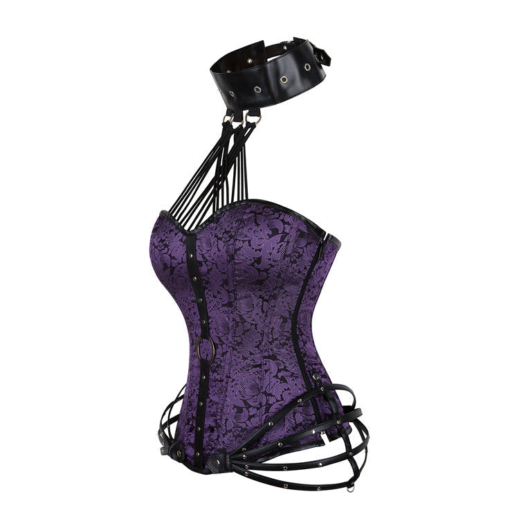 Siren Red Gothic Halter Corset Top with O-Ring & Cage Straps - Edgy Fall & Winter Glamour