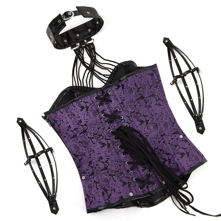 Siren Red Gothic Halter Corset Top with O-Ring & Cage Straps - Edgy Fall & Winter Glamour