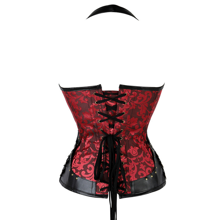 Women's Steampunk Halter Corset Top - Brocade & Buckle Goth-Chic for Halloween & Fall Parties