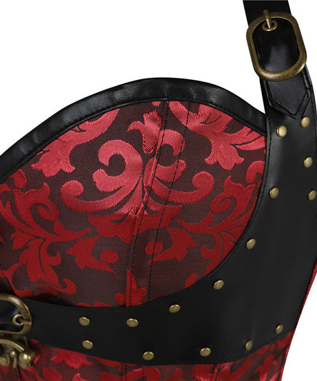 Women's Steampunk Halter Corset Top - Brocade & Buckle Goth-Chic for Halloween & Fall Parties