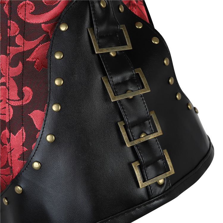 Women's Steampunk Halter Corset Top - Brocade & Buckle Goth-Chic for Halloween & Fall Parties