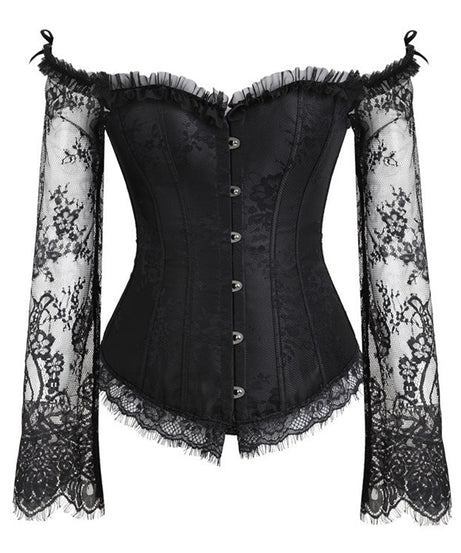 Enchanting Black Lace Off-Shoulder Corset Top | Gothic Romance for Fall & Holiday Parties