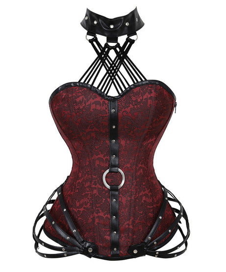 Siren Red Gothic Halter Corset Top with O-Ring & Cage Straps - Edgy Fall & Winter Glamour