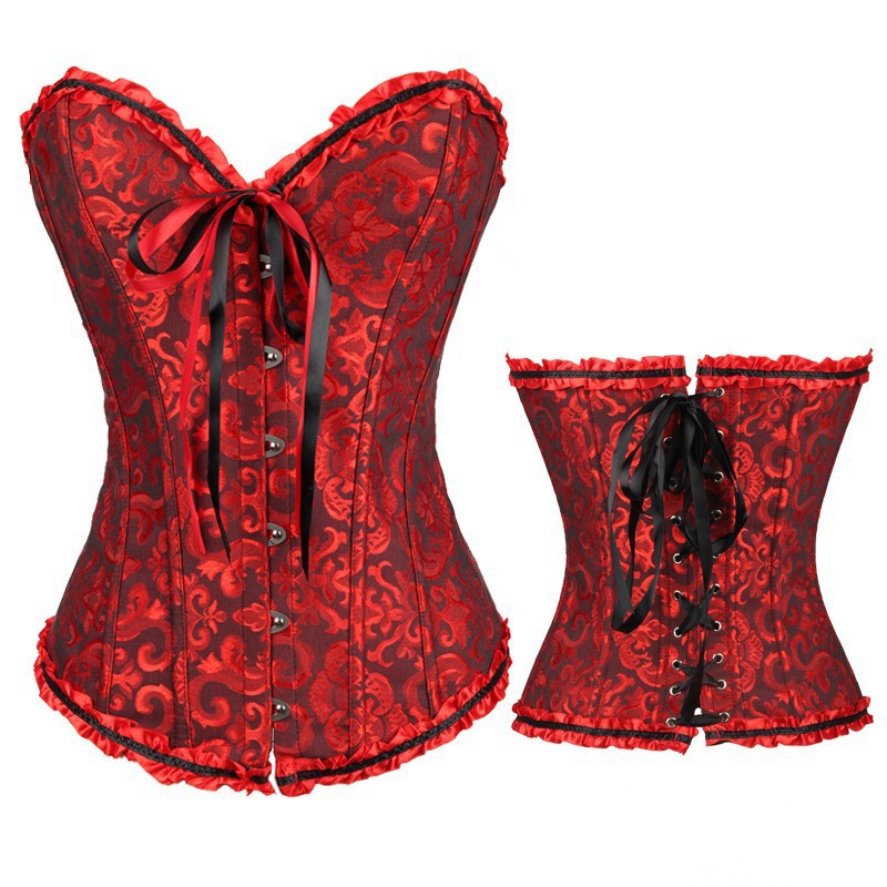Enchanting Plum Brocade Corset Top with Ruffle Trim | Perfect for Halloween, Fall & Holiday Parties