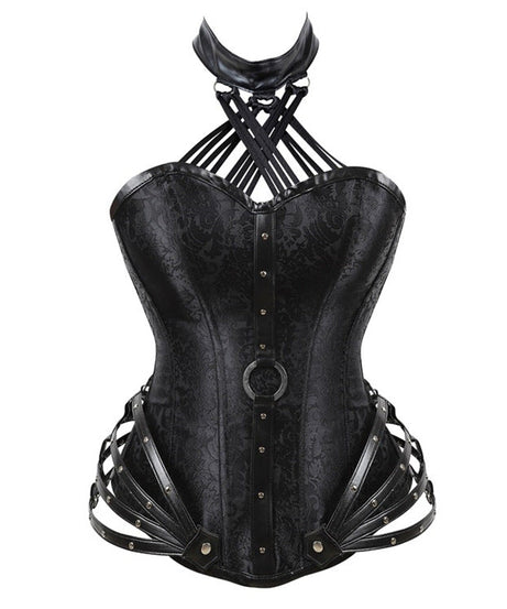 Siren Red Gothic Halter Corset Top with O-Ring & Cage Straps - Edgy Fall & Winter Glamour