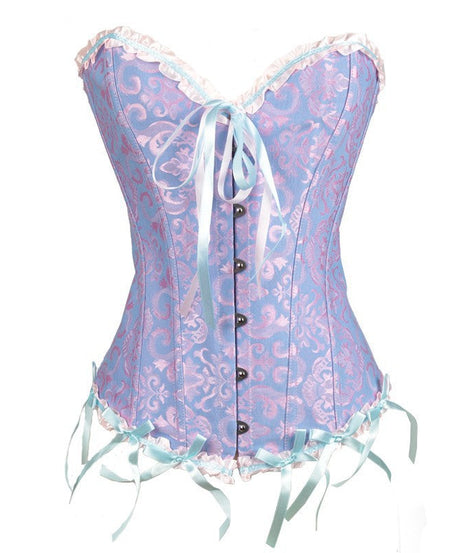 Enchanting Plum Brocade Corset Top with Ruffle Trim | Perfect for Halloween, Fall & Holiday Parties
