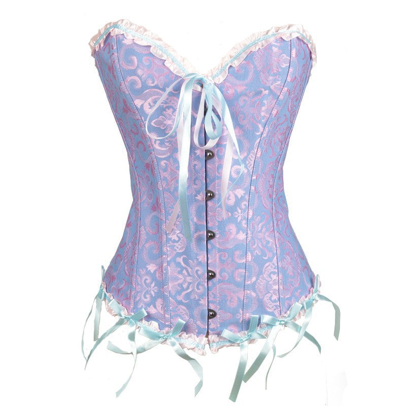 Enchanting Plum Brocade Corset Top with Ruffle Trim | Perfect for Halloween, Fall & Holiday Parties