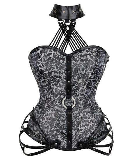 Siren Red Gothic Halter Corset Top with O-Ring & Cage Straps - Edgy Fall & Winter Glamour