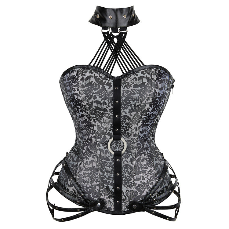 Siren Red Gothic Halter Corset Top with O-Ring & Cage Straps - Edgy Fall & Winter Glamour