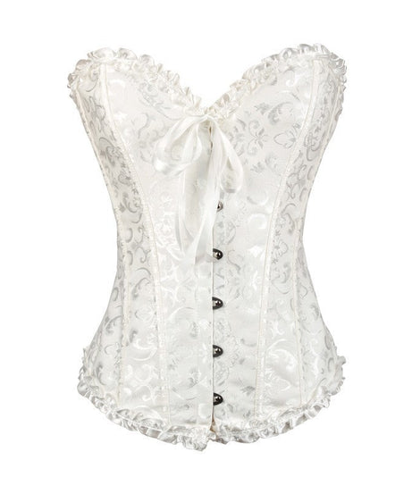 Enchanting Plum Brocade Corset Top with Ruffle Trim | Perfect for Halloween, Fall & Holiday Parties