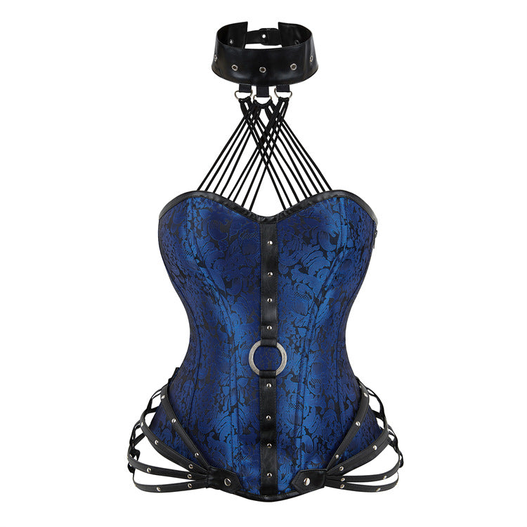 Siren Red Gothic Halter Corset Top with O-Ring & Cage Straps - Edgy Fall & Winter Glamour