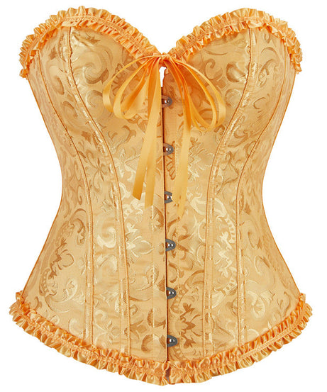 Enchanting Plum Brocade Corset Top with Ruffle Trim | Perfect for Halloween, Fall & Holiday Parties