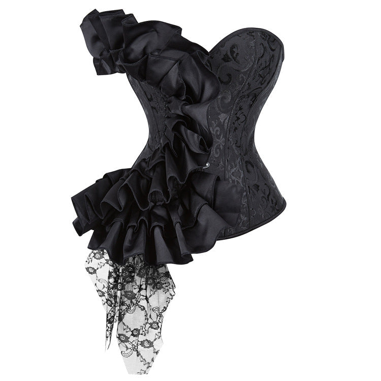 Enchanting Black Ruffle & Lace Corset Top | Steampunk & Gothic Glam for Fall & Holiday Parties