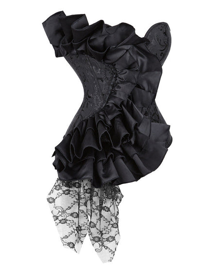 Enchanting Black Ruffle & Lace Corset Top | Steampunk & Gothic Glam for Fall & Holiday Parties