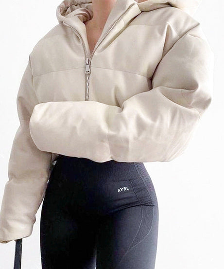 Trendsetter's Cropped Puffer Hoodie – Chic Zip-Up for Fall & Winter Style